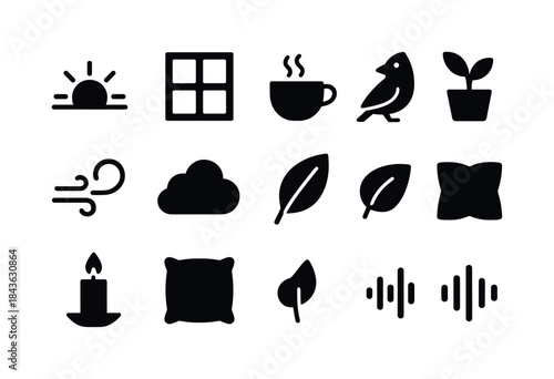 Morning Calm Icons. Morning calm. Solid icon set of morning calm