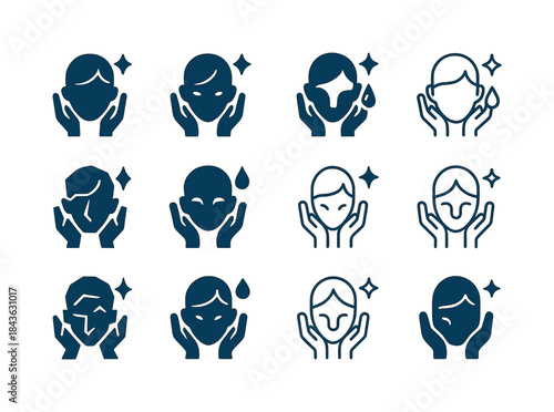 Face Washing Icons. washing your face. Icon set. Set Logo of was