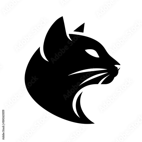  Black & white vector silhouette of a CAT on white background