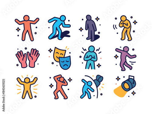 Dramatic Body Icons. Dramatic body cues. Colorful isometric vect