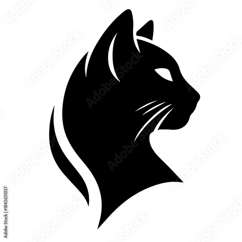  Black & white vector silhouette of a CAT on white background