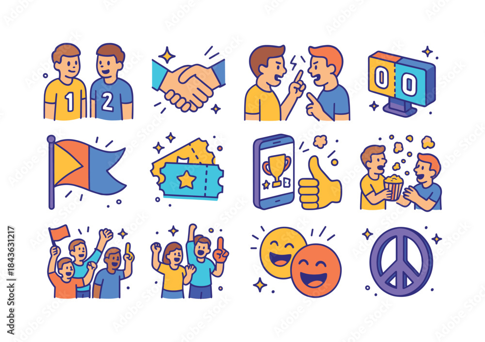 Fototapeta premium Friendly Rivalry Icons. Friendly rivalry. Colorful isometric vec