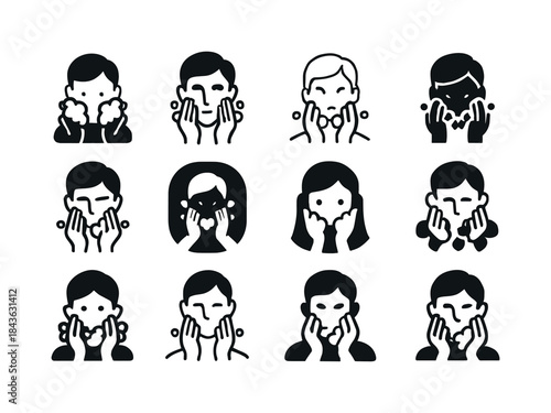 Face Washing Icons. washing your face. Icon set. Set Logo of was