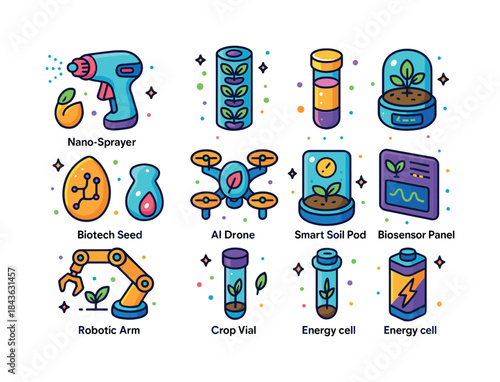 Futuristic Agriculture Icons. Futuristic agriculture. Colorful i