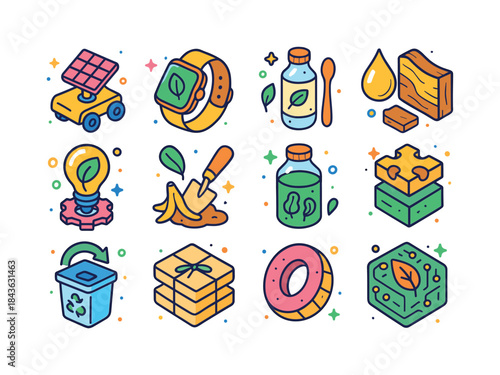 Green Innovation Icons. Green Innovation. Colorful isometric vec