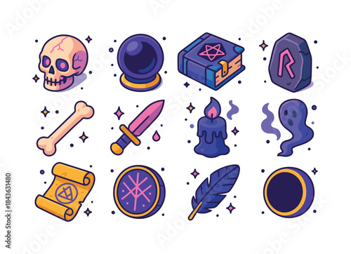 Dark Magic Icons. Dark magic. Colorful isometric vector icons se