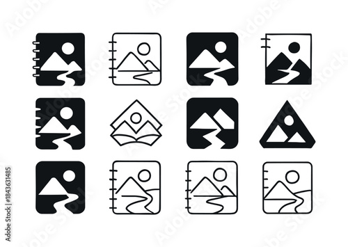 Artistic Logo Variations. Drawing and sketching landscapes or po