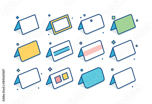 Colorful Place Cards Icons. Minimalist place cards. Colorful iso