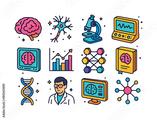 Neuroscience Icon Set. Neuroscience. Colorful isometric vector i