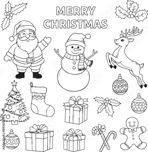 Wallpaper Mural Collection of christmas icons including santa claus snowman reindeer and gifts silhouette isolated on white background Torontodigital.ca