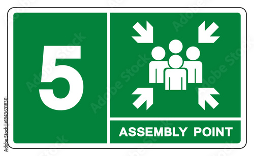 Assembly Point 5 Symbol Sign, Vector Illustration, Isolated On White Background Label .EPS10