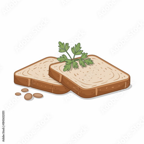 This image showcases a pair of fresh, wholesome bread slices garnished with a vibrant green herb, symbolizing freshness and culinary delight in cooking.