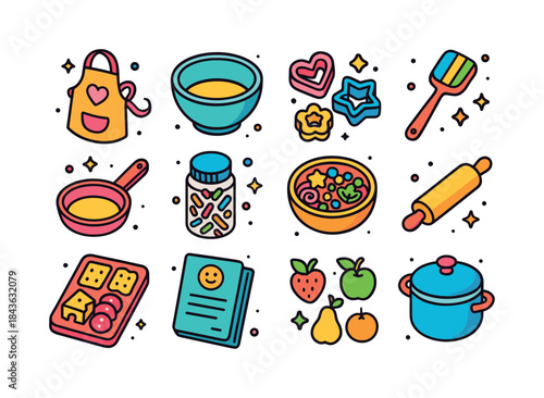 Home Cooking Icons. Home cooking fun. Colorful isometric vector