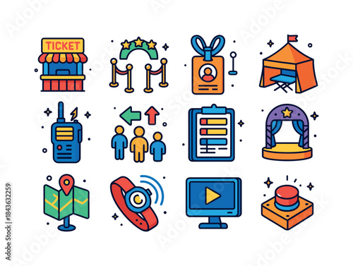Colorful Event Icons. Event management. Colorful isometric vecto