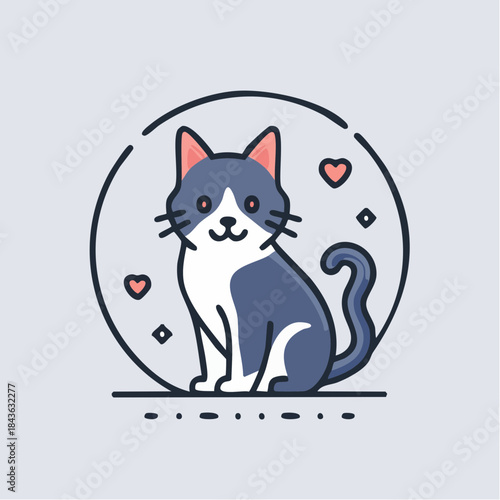 A Cute Cartoon Cat Illustration with Hearts and Sparkles, Perfect for Pet Lovers and Animal Enthusiasts