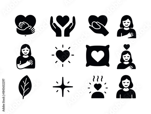Self-Love Icon Set. Self-Love. Solid icon set of Self-Love: hear