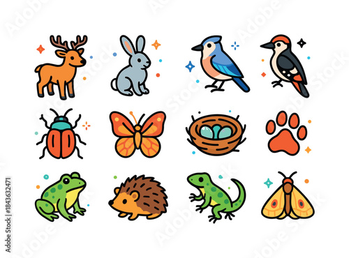 Glade Wildlife Icons. glade wildlife. Colorful isometric vector