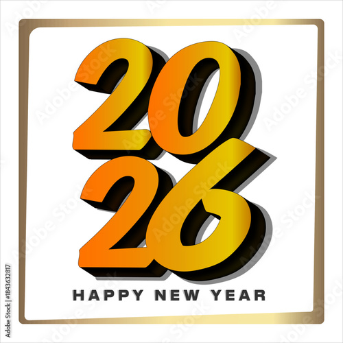 Happy New Year 2026 Greeting Card Design with Stacked 3D Gradient Typography on a isolated background
