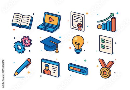 Upskilling Icons Grid. Upskilling. Colorful isometric vector ico