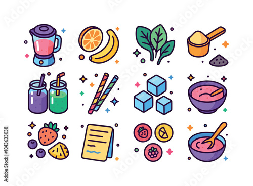Creative Smoothie Icons. Creative smoothies. Colorful isometric