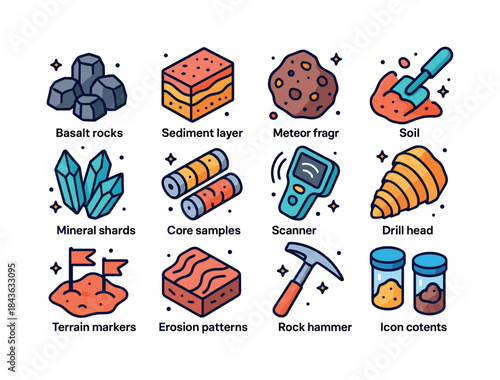 Martian Geology Icons. Martian geology. Colorful isometric vecto