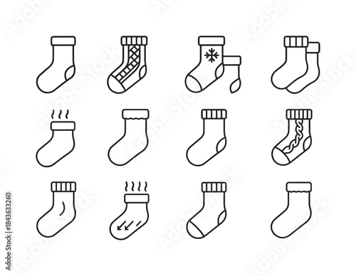 Winter Sock Icons. Winter socks. Line icon set of winter socks: