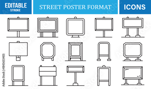 Outline street advertising icon set for urban marketing designs