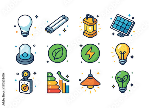 Eco Lighting Icons. Eco Lighting. Colorful isometric vector icon
