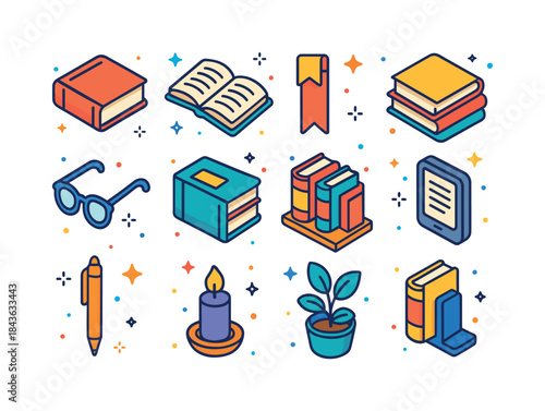 Colorful Book Icons. Book collection. Colorful isometric vector