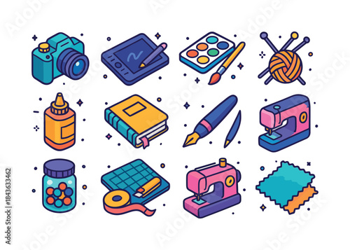 Creative Hobby Icons. Home creativity. Colorful isometric vector