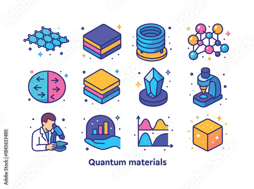 Colorful Quantum Materials Icons. Quantum materials. Colorful is