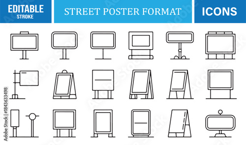 Editable stroke street poster format icons for outdoor advertising and signage