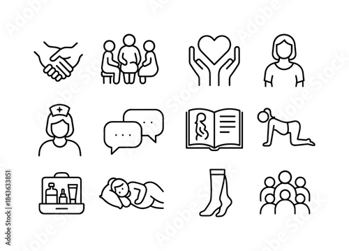 Prenatal Support Icons. Prenatal Support. Line icon set of Prena