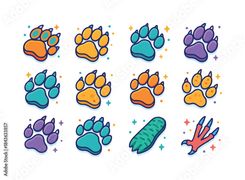 Colorful Predator Track Icons. Predator Tracks. Colorful isometr