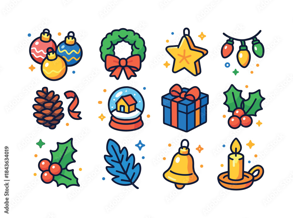 Fototapeta premium Colorful Holiday Icons. Holiday decor. Colorful isometric vector