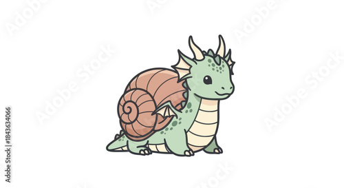 Cute snail dragon character illustration