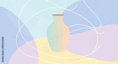 Minimalist vector illustration of a vase on an abstract pastel background.