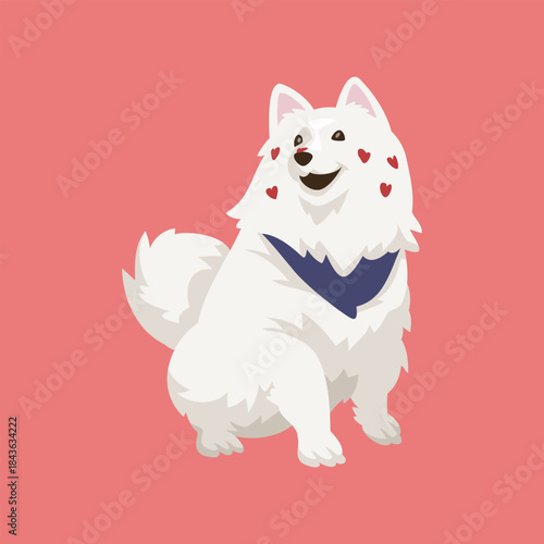 Illustration of Fluffy Dog with Hearts on Face