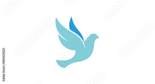 Stylized blue dove flying with wings spread