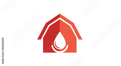 Red barn with a water drop symbol inside