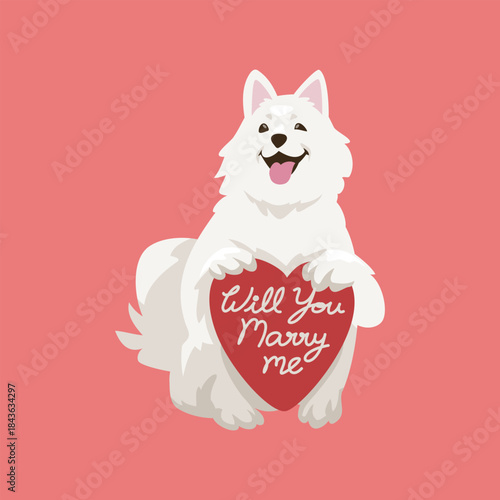 Fluffy Dog Holding Will You Marry Me Heart