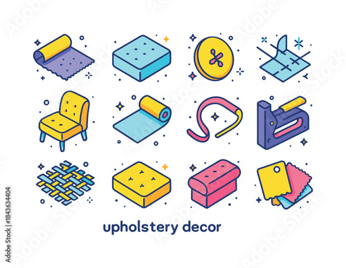 Colorful Upholstery Icons. Upholstery decor. Colorful isometric