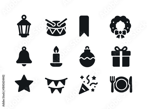 Festive Icon Set. Festive Traditions. Solid icon set of Festive