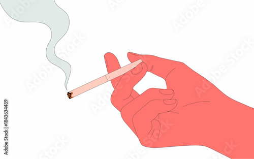 An artistic representation of a hand elegantly holding a cigarette, with a wispy smoke trail creating an intriguing visual, evoking emotions and thoughts about habits and lifestyle choices.