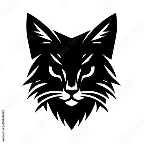  Black & white vector silhouette of a CAT on white background