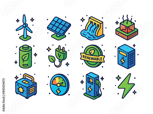 Colorful Renewable Energy Icons. renewable energy. Colorful isom