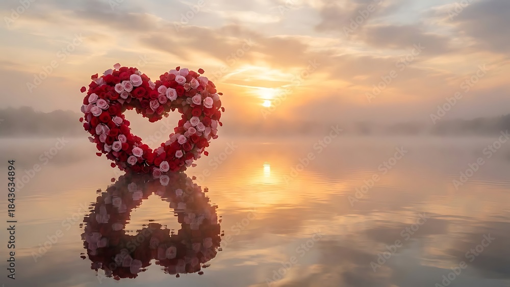 custom made wallpaper toronto digitalHeart-shaped floral wreath floats on serene lake at sunrise romantic tranquil setting with soft reflections