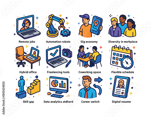 Workforce Trends Icons. Workforce trends. Colorful isometric vec