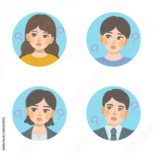疑問を感じている男性と女性の表情アイコンセット