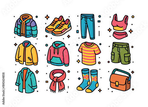 Urban Fashion Icons. Urban fashion looks. Colorful isometric vec